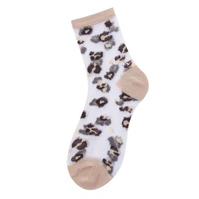 High Heel Jungle By Kathryn Eisman Women's Neutrals Leopard Print Sheer Sock In Neutral