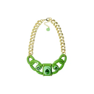 Gissa Bicalho Women's Handmade Acrylic Necklace Links And Stones Green In Green