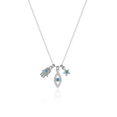 Spero London Hamsa Evil Eye Star Turquoise Sterling Silver Necklace In Multi