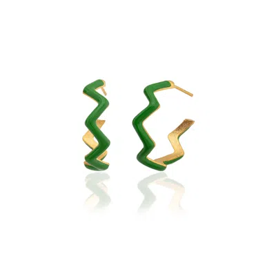 Milou Jewelry Women's Green Zig Zag Hoop Earrings In Green