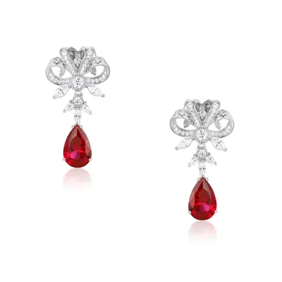 Santinni Women's Red / Silver Versailles Silver Drop Earrings With Red Crystal In Multi