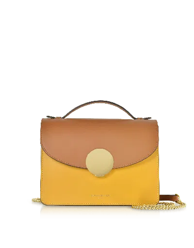 Le Parmentier Women's New Ondina Color Block Flap Top Leather Satchel Bag - Caramel & Saffron In Multi