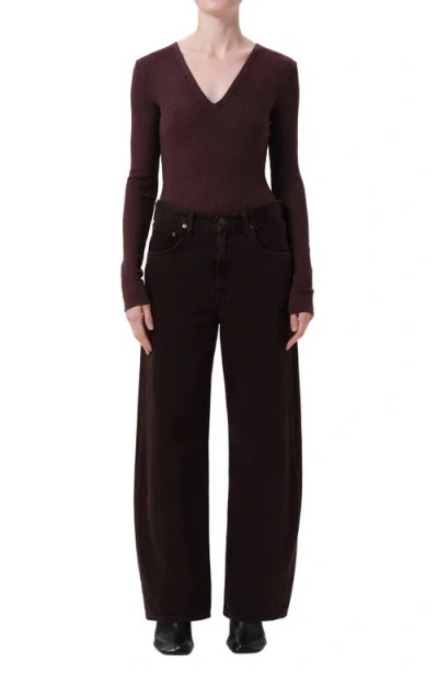 Agolde Low Curve Rigid Mid-rise Tapered Jeans In Burgundy
