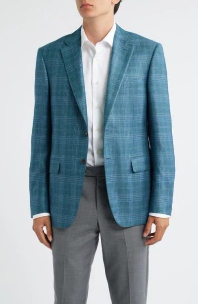 Canali Siena Regular Fit Green Plaid Silk & Cashmere Sport Coat In Blue