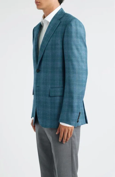 Canali Siena Regular Fit Green Plaid Silk & Cashmere Sport Coat In Blue