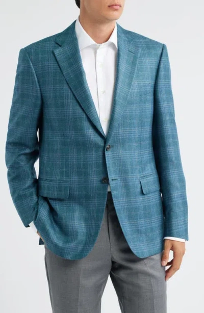 Canali Siena Regular Fit Green Plaid Silk & Cashmere Sport Coat In Blue