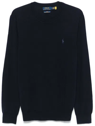 Polo Ralph Lauren Wool Slim Fit Sweater With Logo Embroidery In Blue