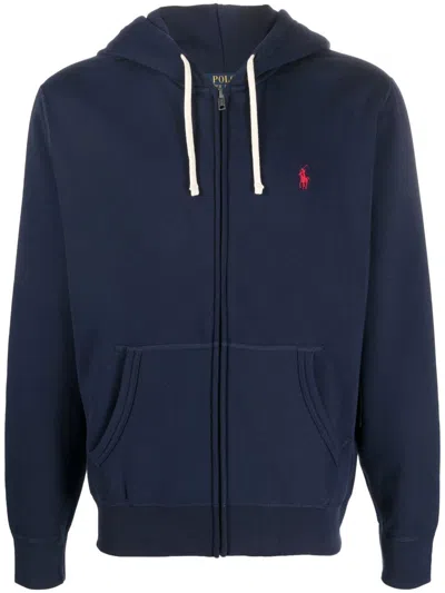 Polo Ralph Lauren Zip-up Hooded Sweatshirt In Cotton-polyester Blend In Blue