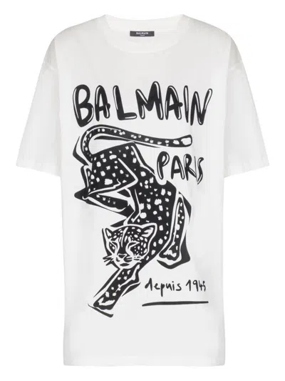 Balmain Short Sleeve Crew Neck Graphic T-shirt In White
