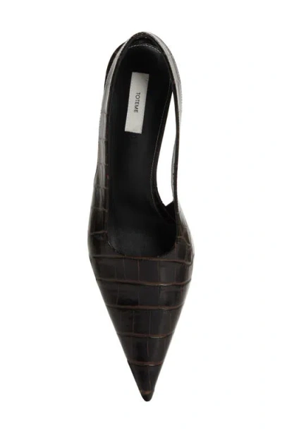 Totême Toteme Classic Croc-embossed Leather Slingback Pump In Brown