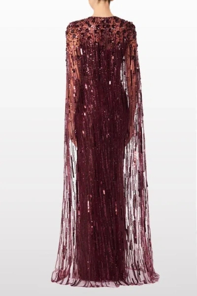 Jenny Packham Ruby Sequin-embellished Cape Maxi Dress In Burgundy