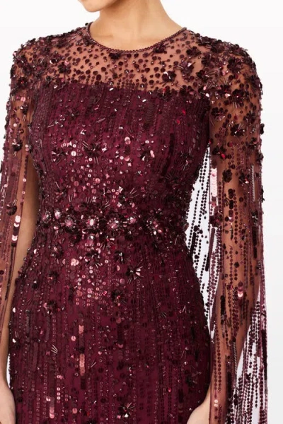 Jenny Packham Ruby Sequin-embellished Cape Maxi Dress In Burgundy