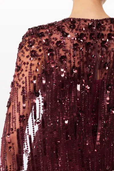 Jenny Packham Ruby Sequin-embellished Cape Maxi Dress In Burgundy