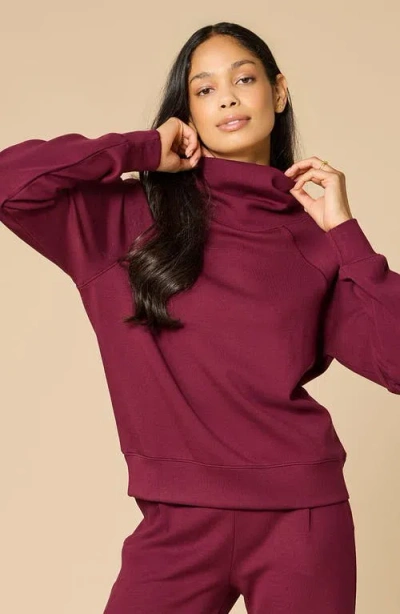 Softies Athleisure Mock Neck And Pleated Pant Set In Burgundy