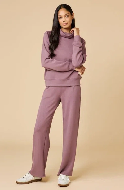 Softies Athleisure Mock Neck And Pleated Pant Set In Burgundy