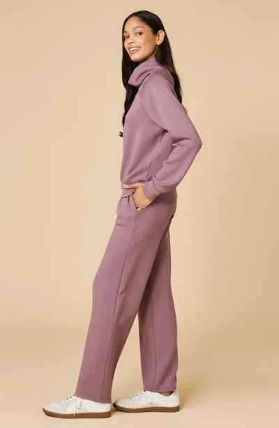 Softies Athleisure Mock Neck And Pleated Pant Set In Burgundy