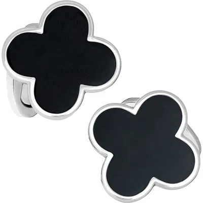 Jan Leslie Four Leaf Clover Sterling Silver Cufflinks In Black