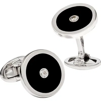 Jan Leslie Black Onyx And Diamond Sterling Silver Round Cufflinks In Black