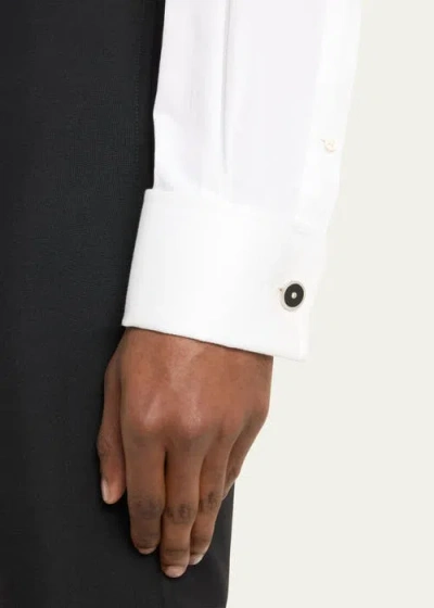 Jan Leslie Black Onyx And Diamond Sterling Silver Round Cufflinks In Black