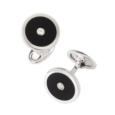 Jan Leslie Black Onyx And Diamond Sterling Silver Round Cufflinks In Black