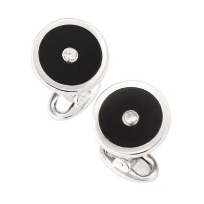 Jan Leslie Black Onyx And Diamond Sterling Silver Round Cufflinks In Black