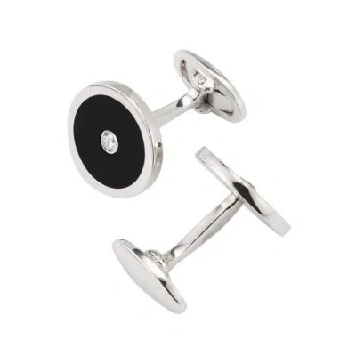 Jan Leslie Black Onyx And Diamond Sterling Silver Round Cufflinks In Black