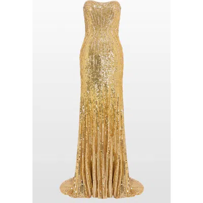 Jenny Packham Sarai Sequin-embellished Strapless Maxi Dress In Gold