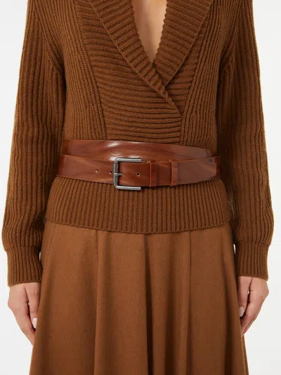 Max Mara Long Adjustable Belt Metal Buckle In Brown