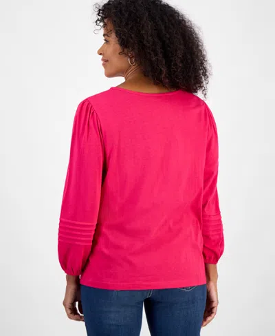 Style & Co Plus Size Broderie Anglaise 3/4-sleeve Top, Macy's Exclusive In Pink