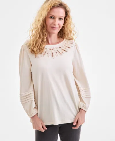 Style & Co Women's Embroidery Long-sleeve Knit, Macy's Exclusive In Brown