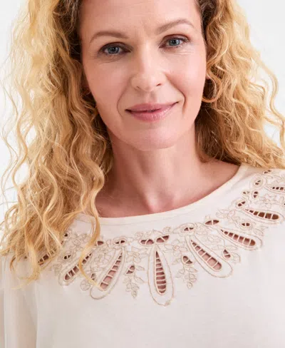 Style & Co Women's Embroidery Long-sleeve Knit, Macy's Exclusive In Brown