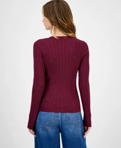 Hooked Up By Iot Juniors' Crewneck Long-sleeve Sweater In Burgundy