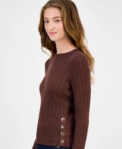 Hooked Up By Iot Juniors' Crewneck Long-sleeve Sweater In Brown