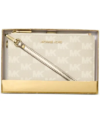 Michael Kors Michael  Jet Set Double Zip Wristlet In Gold