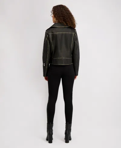 Karl Lagerfeld Women's Asymmetric Faux Leather Belted Moto Coat, Created For Macys In Black