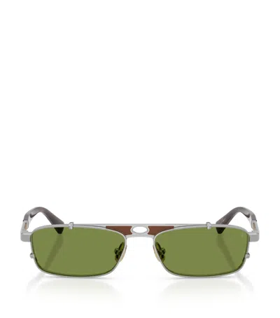 Brunello Cucinelli Womens Silver Bc2010st Paloma Rectangular-frame Metal Sunglasses In Green