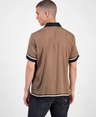 Guess Short Sleeve Geometric Border Charm Button-front Shirt In Brown