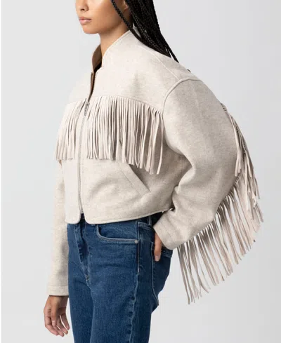 Blanknyc Fringe Crop Jacket In Neutral