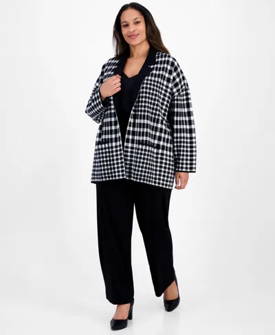 Ak Anne Klein Plus Size Multi-plaid Long-sleeve Blazer In Multi
