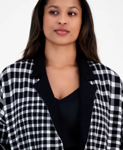 Ak Anne Klein Plus Size Multi-plaid Long-sleeve Blazer In Multi