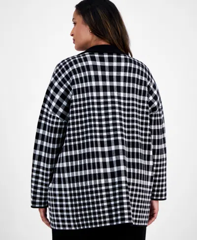 Ak Anne Klein Plus Size Multi-plaid Long-sleeve Blazer In Multi
