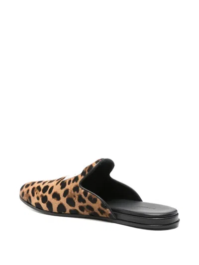 Givenchy Label Flat Mules In Leather With Leopard Print In Multi