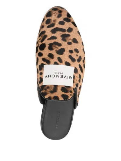 Givenchy Label Flat Mules In Leather With Leopard Print In Multi