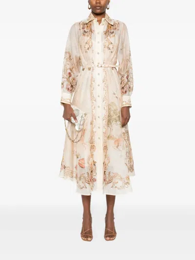 Zimmermann 'memento Buttoned Midi' Dress In Neutral