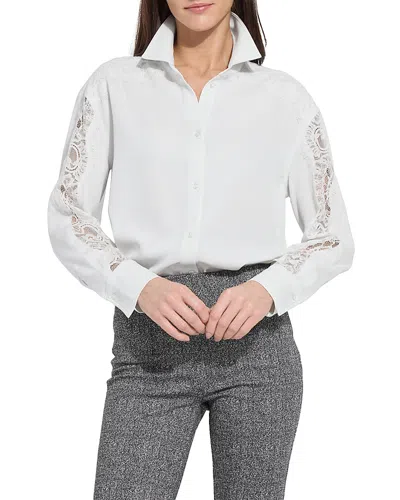 Lyssé Lysse Natasha Lace Trim Button-up Shirt In Gray