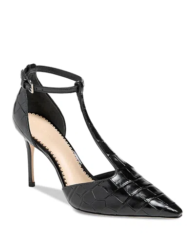 Cinq À Sept Clara Croco T Strap Pumps Black In Black