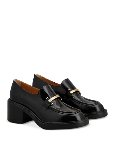 Tod's Block Heel Round Toe Loafers With Hardware In Black