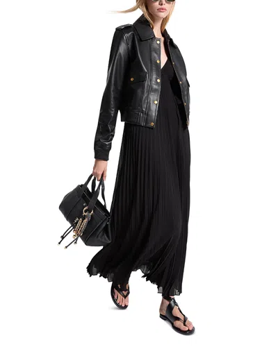 Michael Kors Black Jacket With Classic Collar Ans Ribbed Elastic Trims In Black