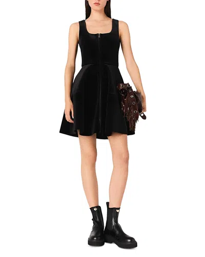 Maje Womens Black Sleeveless Square-neck Stretch-velvet Skater Dress