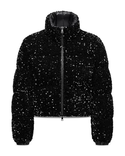 Moncler Textured Cropped Down Jacket With High Collar In Black